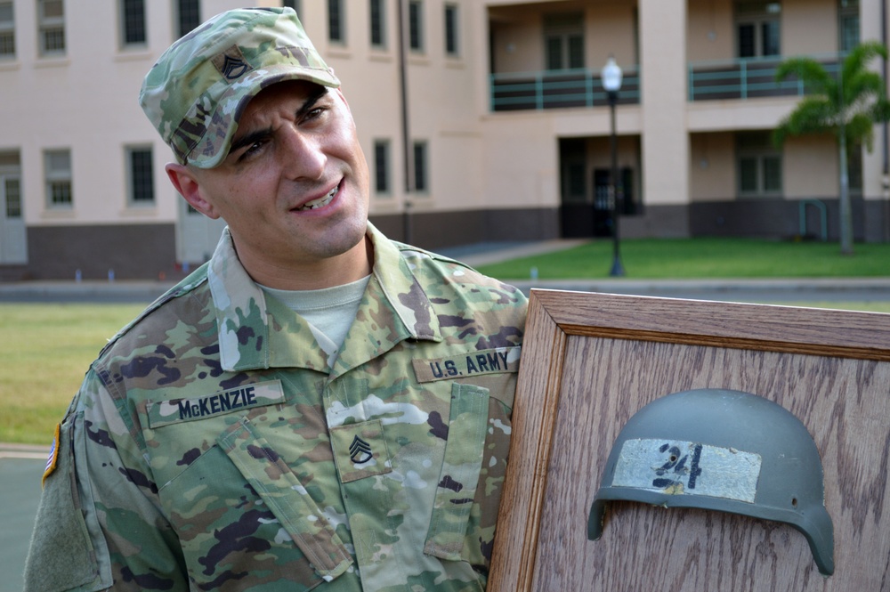 'Wolfhound' Soldier receives back life-saving helmet used during firefight