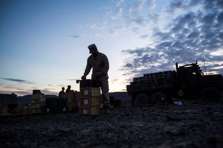 Marines with Alpha Company, 1/8 fire away during company attack