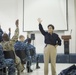 Vice Chief of Naval Operations Admiral Michelle Howard speaks during an all hands at Navy Opertional Suppport Center Atlanta