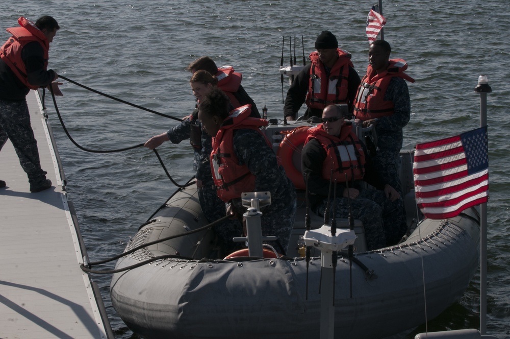 Sailors from the USS Abraham Lincoln receive training on the RHIB in Little Creek, Va.