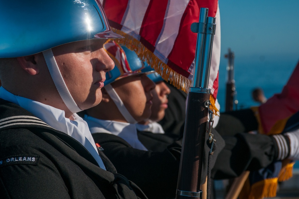 Burial at sea ceremony aboard USS New Orleans