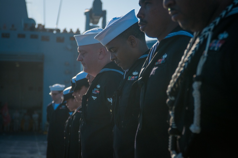 Burial at sea ceremony aboard USS New Orleans