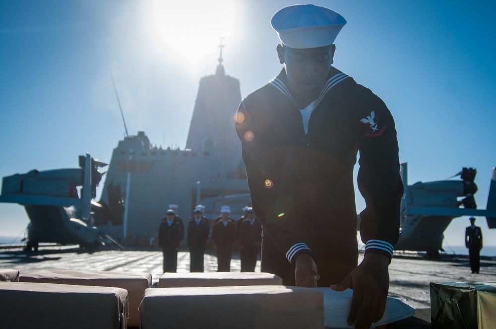 Burial at sea ceremony aboard USS New Orleans