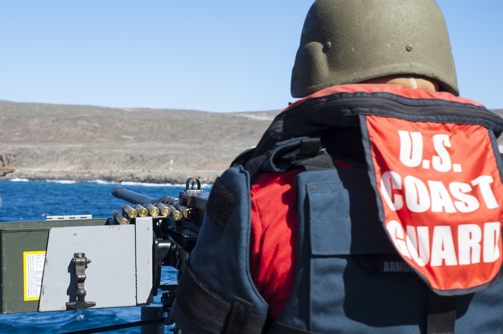 Coast Guard Cutter Halibut crew members conduct machine gun training
