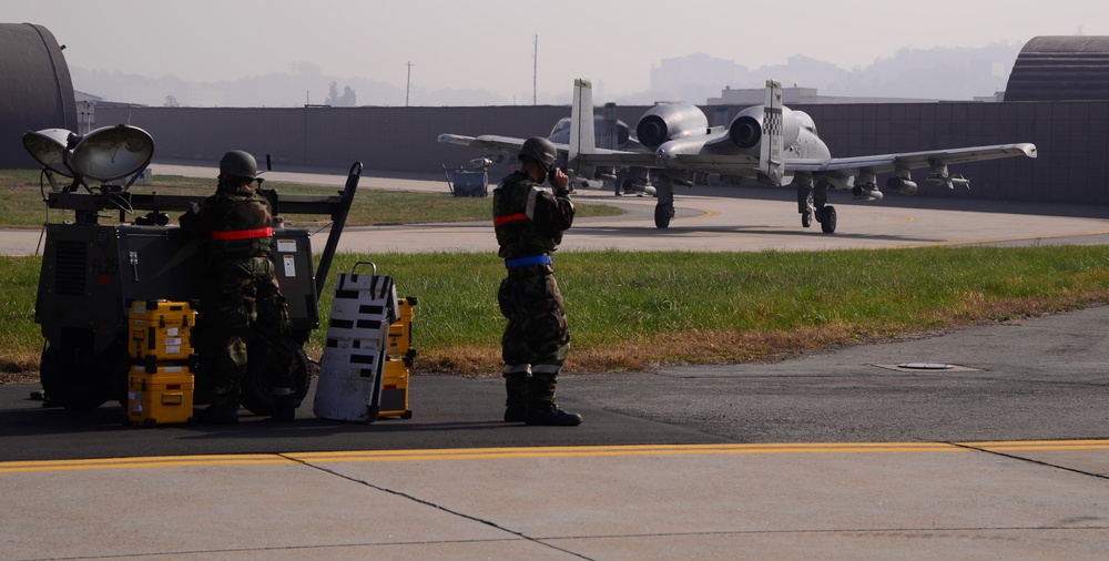 Airfield managers maintain the flightline during Vigilant Ace 16