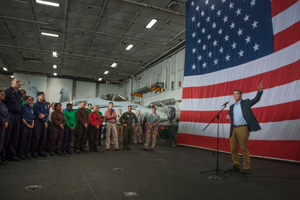 Secretary of defense visits USS Theodore Roosevelt