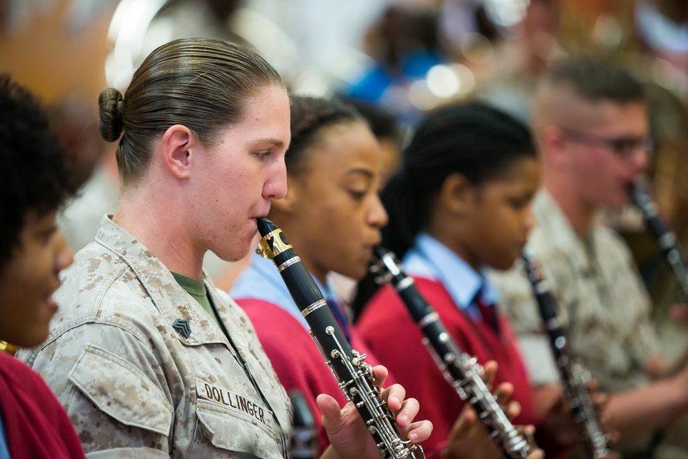 2nd MAW Band performs at the Bermuda Tattoo, visits local school