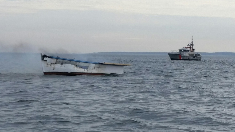 Coast Guard, Ipswich Fire Department respond to burning boat off Ipswitch, Mass.