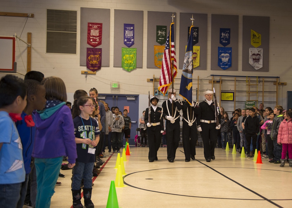 NSE Color Guard performs at Olivia Park Elementary School Veterans Day assembly