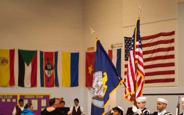 NSE Color Guard performs at Olivia Park Elementary School Veterans Day assembly