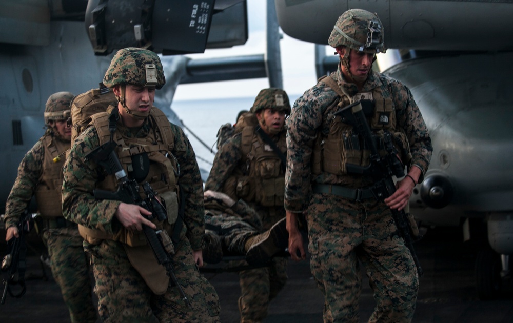 Sunrise: U.S. Marines hone casualty assistance skills at sea