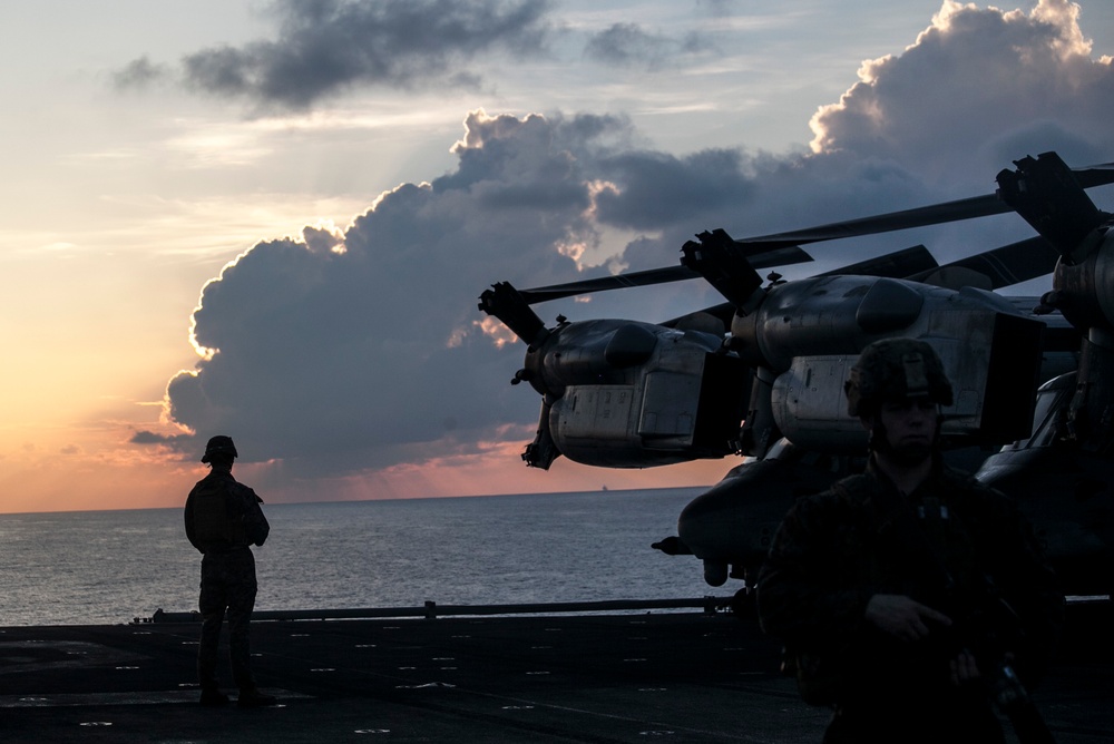 Sunrise: U.S. Marines hone casualty assistance skills at sea