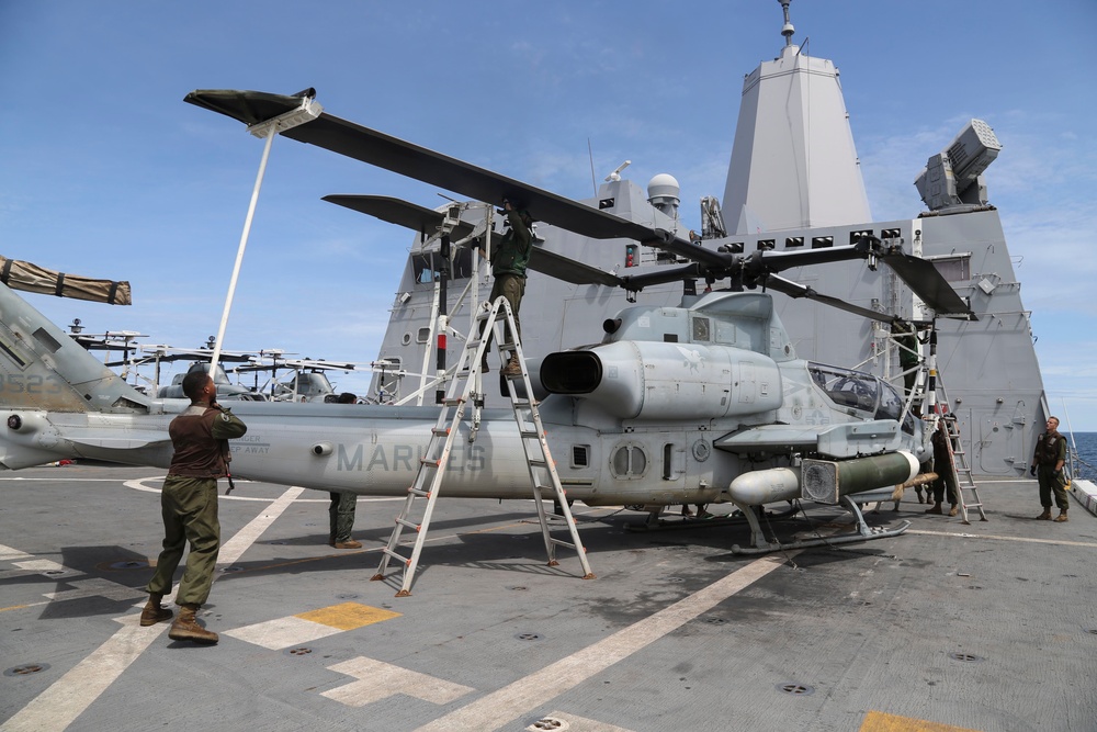 Tune Up: U.S. Marines maintain aircraft at sea