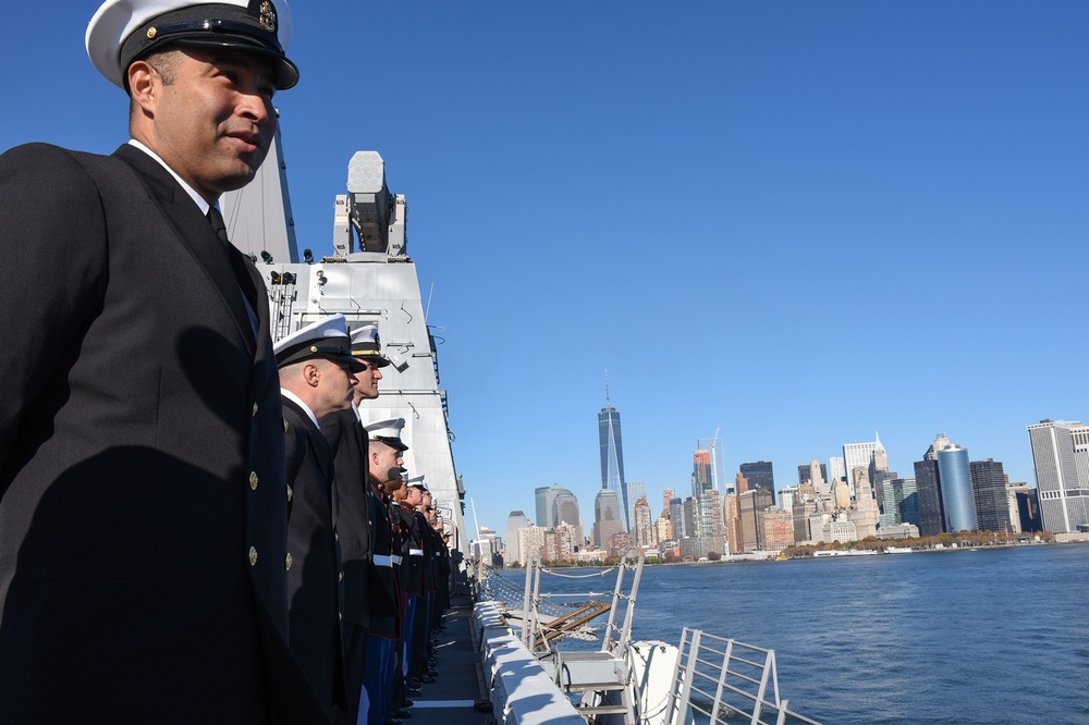 USS New York transits into New York City