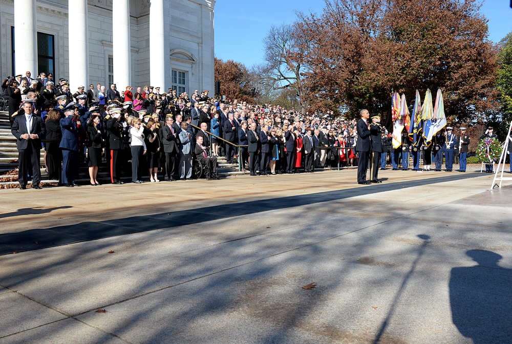 President and secretary of defense render honors at the 62nd annual national Veterans Day observance at Arlington National Cemetery