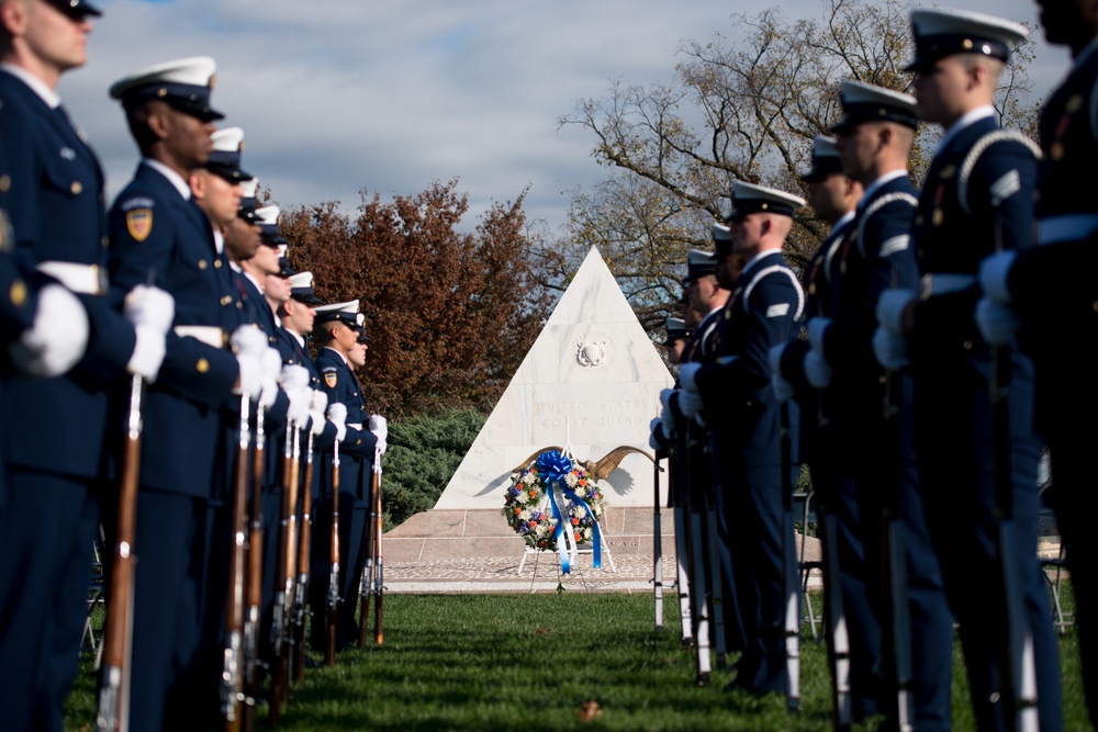 Wreath-laying ceremony at the Coast Guard Memorial in Arlington National Cemetery for Veterans Day