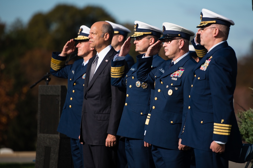 Wreath-laying ceremony at the Coast Guard Memorial in Arlington National Cemetery for Veterans Day