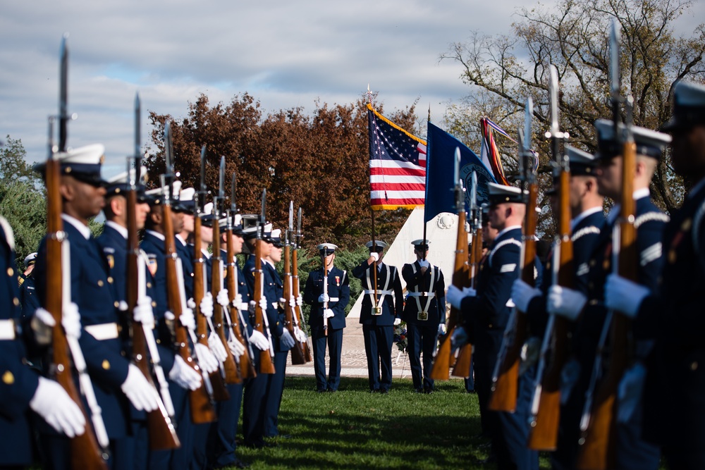 Wreath-laying ceremony at the Coast Guard Memorial in Arlington National Cemetery for Veterans Day