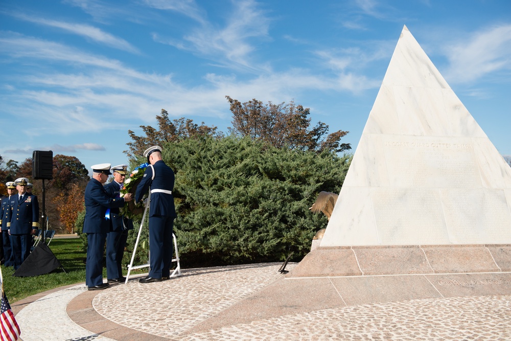 Wreath-laying ceremony at the Coast Guard Memorial in Arlington National Cemetery for Veterans Day