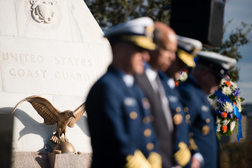 Wreath-laying ceremony at the Coast Guard Memorial in Arlington National Cemetery for Veterans Day