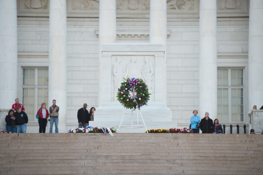 Wreaths laid for Veterans Day rest at the Tomb of the Unknown Soldier in Arlington National Cemetery