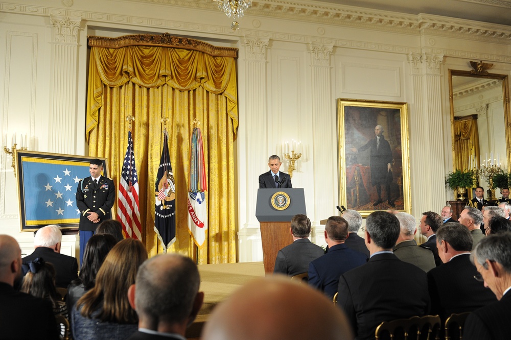 President Barack Obama presents the Medal of Honor to retired US Army Capt. Florent Groberg