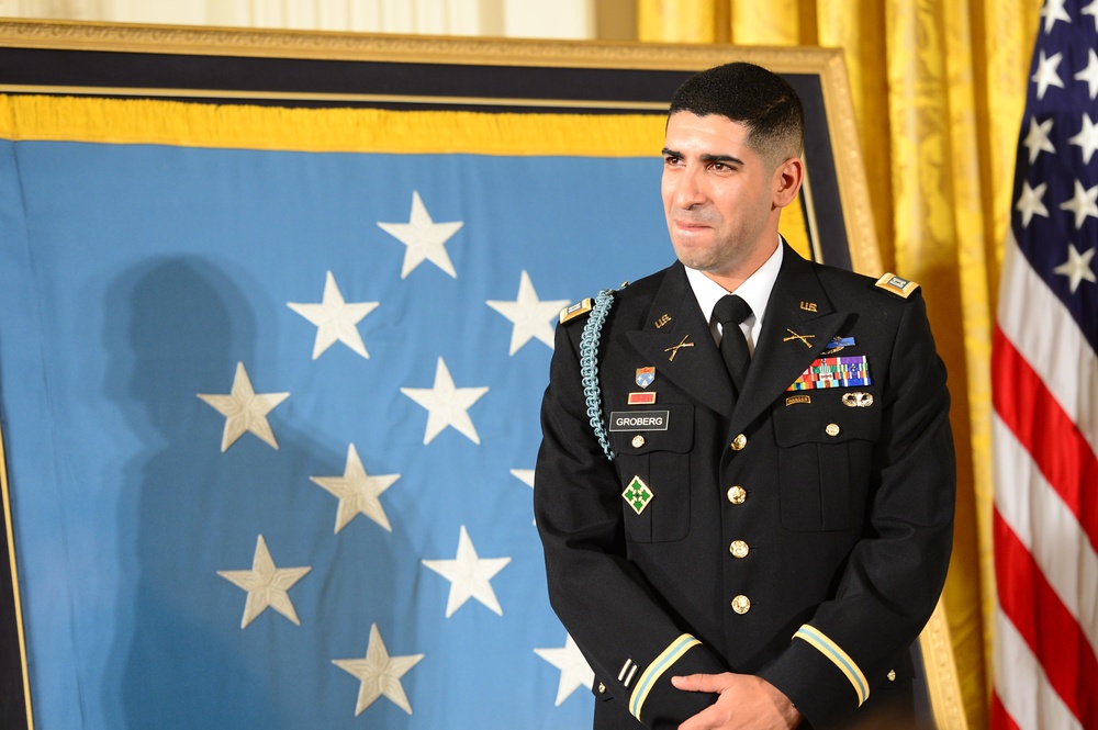 President Barack Obama presents the Medal of Honor to retired US Army Capt. Florent Groberg