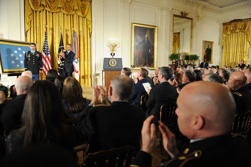 President Barack Obama presents the Medal of Honor to retired US Army Capt. Florent Groberg