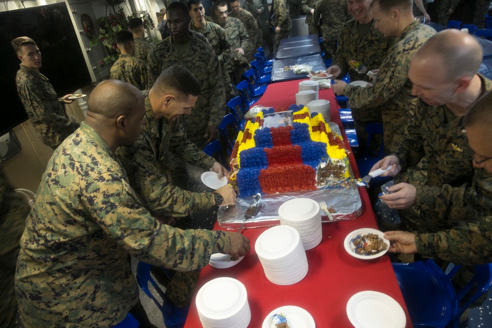 15th MEU Marines celebrate birthday aboard USS Essex