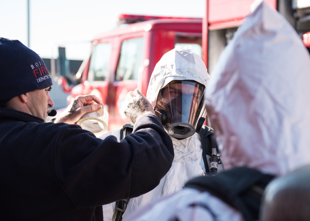 Multiple state and federal agencies respond to a simulated discovery of a biological contaminant