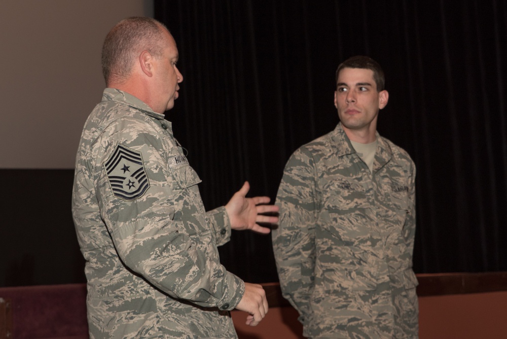 Command chief master sergeant of the Air National Guard recognizes outstanding Airmen