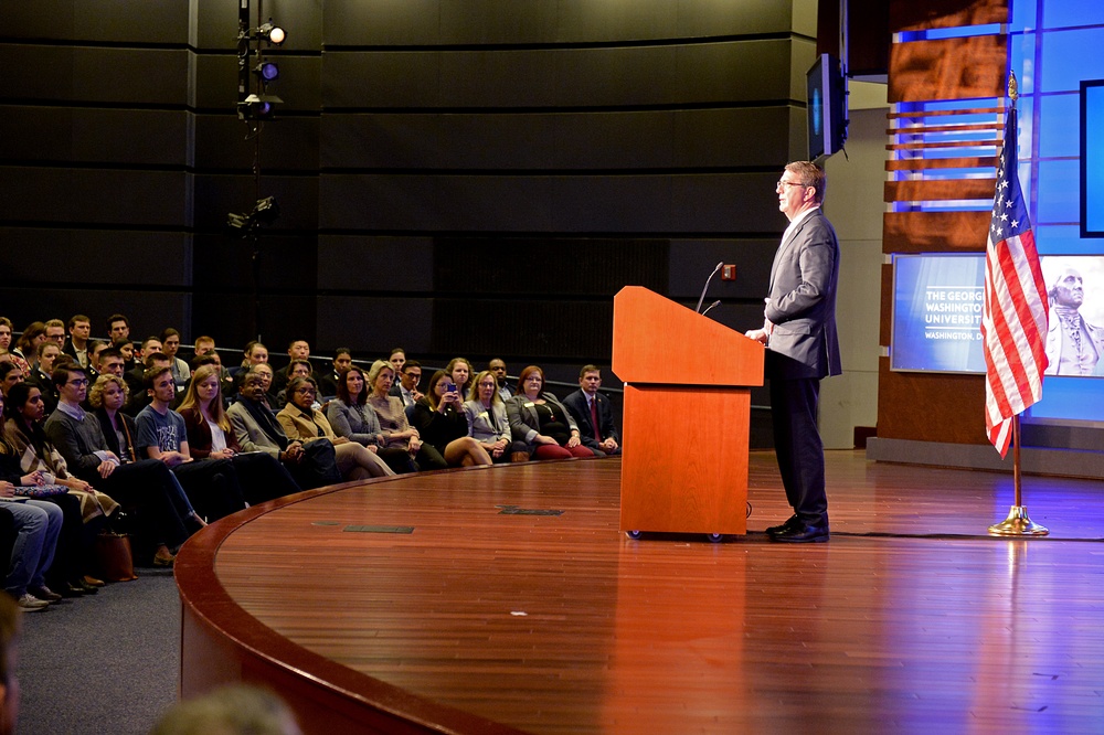 Secretary of defense announces the first phase of personnel reforms in his Force of the Future initiative at George Washington University