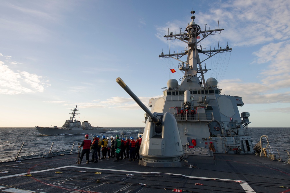 USS Gonzalez travels alongside USS Bulkeley