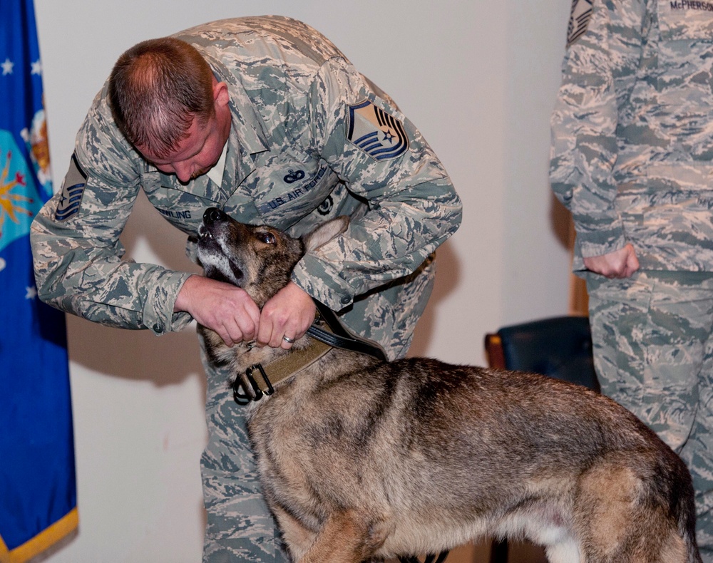 Vance retires two working dogs in joint ceremony