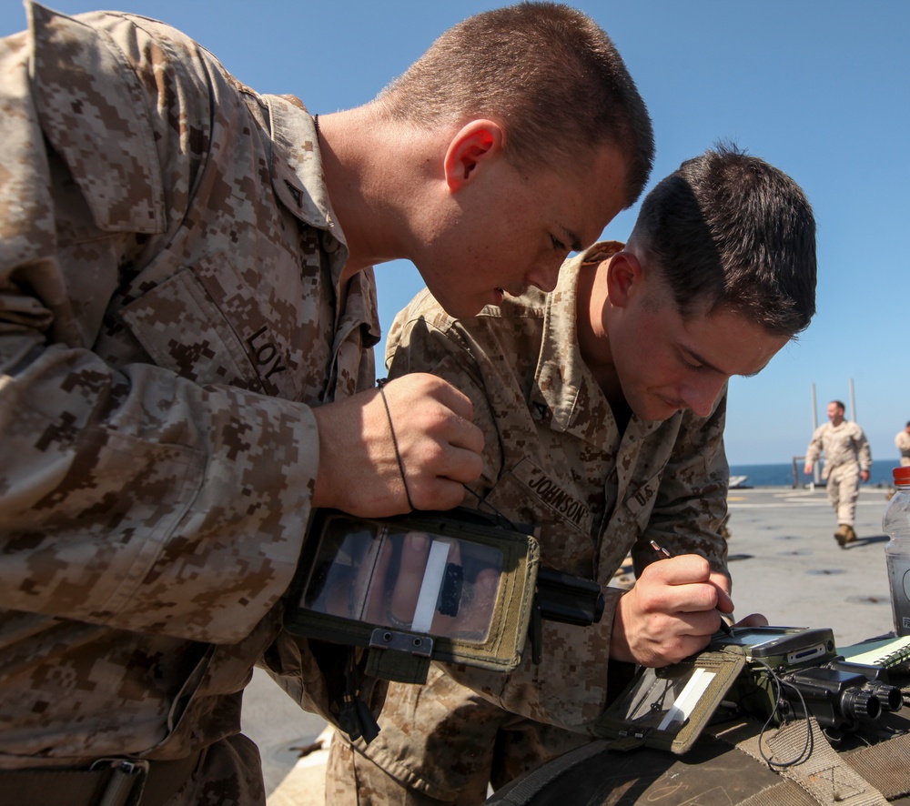 Artillery Marines practice in Gulf of Aden