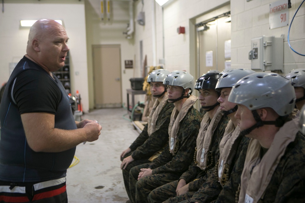 Marines learn underwater egress at Helo Dunker