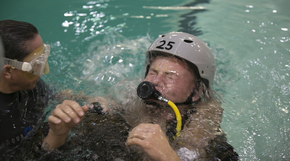 Marines learn underwater egress at Helo Dunker