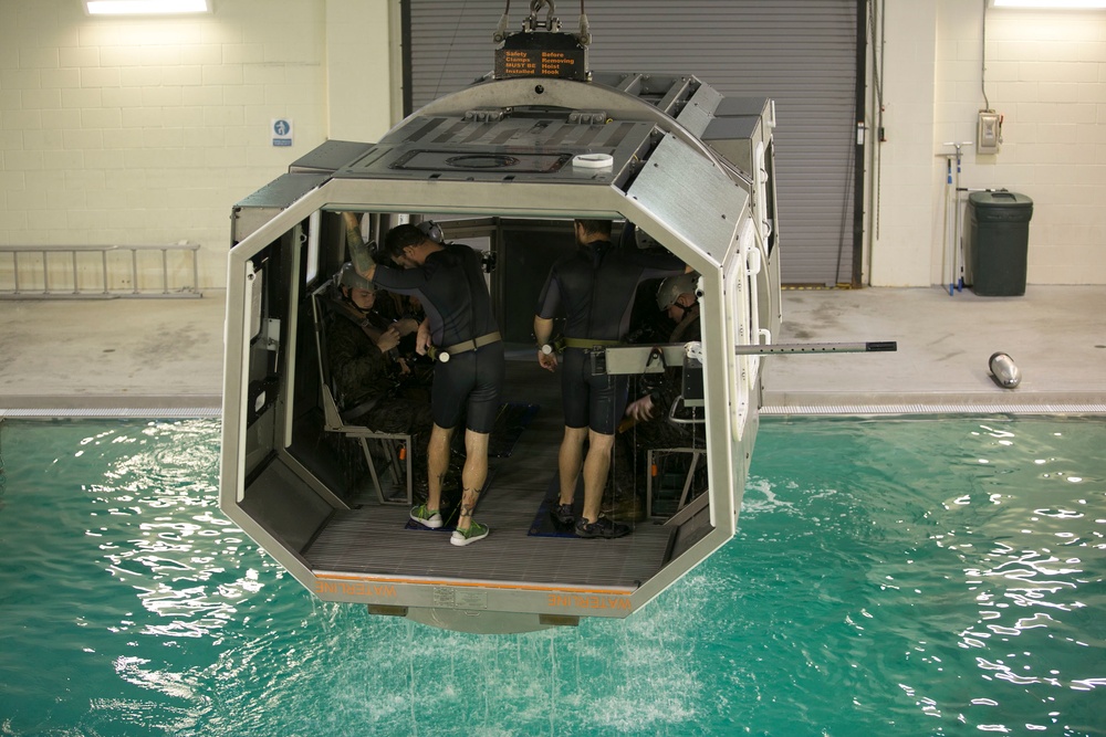 Marines learn underwater egress at Helo Dunker