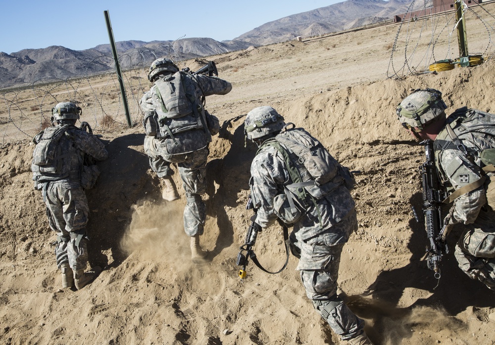 Soldiers assault an enemy stronghold in California