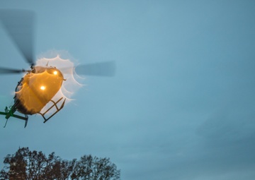 Lakota helicopter ascends in light rain