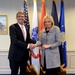 Secretary of defense poses with Netherland's MoD Jeanine Hennis-Plaaschaert
