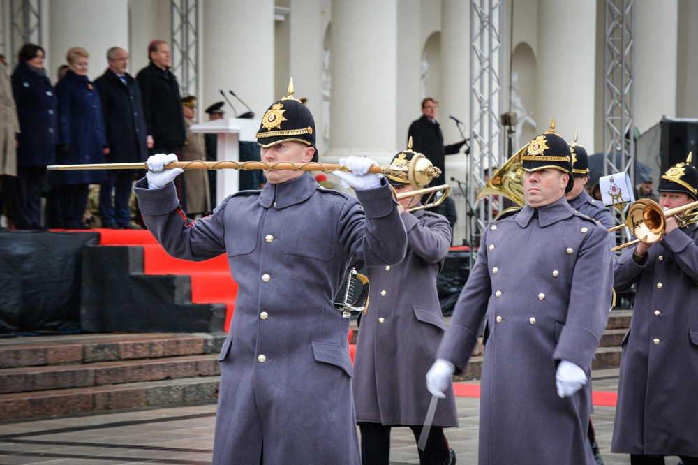 British army Soldiers take part in Lithuanian Armed Forces Day Parade