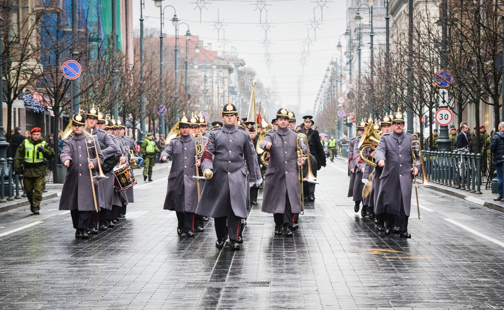 British army Soldiers take part in Lithuanian Armed Forces Day Parade