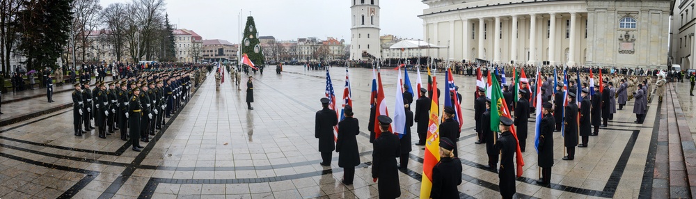 British army Soldiers take part in Lithuanian Armed Forces Day Parade