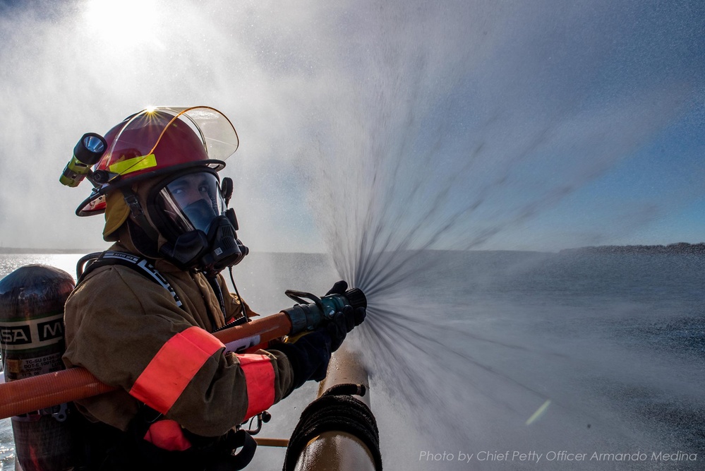 Coast Guard Cutter Albacore firefighting training