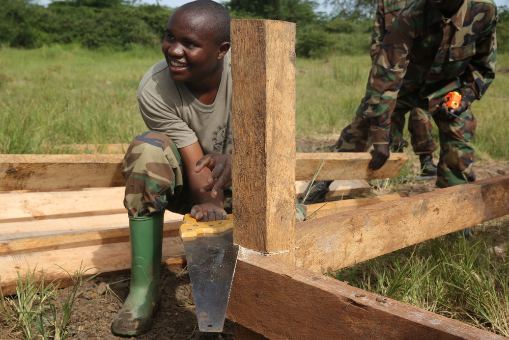 Built to last: U.S. Marines and Ugandan soldiers fortify engineering skills