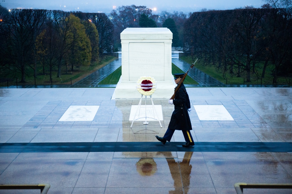 State Minister of Defense of Japan lays a wreath at the Tomb of the Unknown Soldier in Arlington National Cemetery