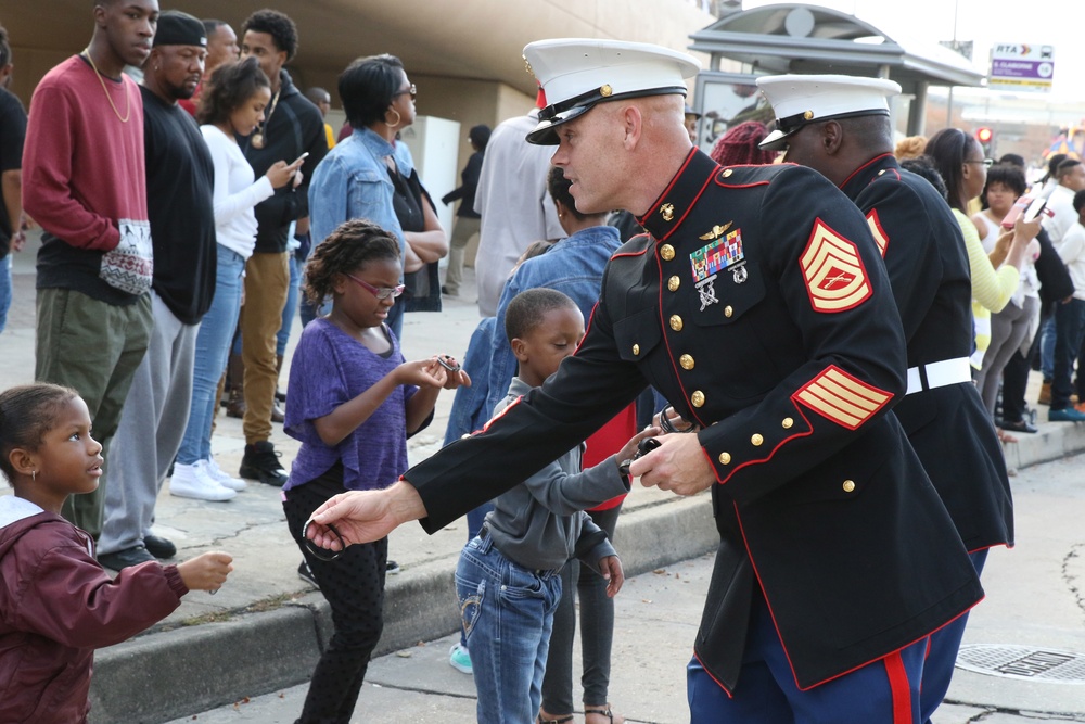 Marines march in Bayou Classic Thanksgiving Parade