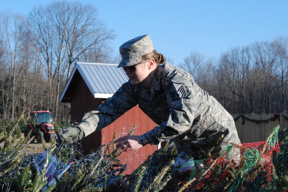 National Guard troops lend a hand in loading Trees for Troops