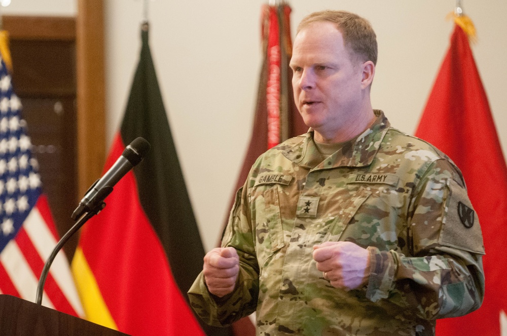 Maj. Gen. Gamble gives opening remarks at 30th MED BDE Senior Leader Forum